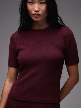 & Other Stories Cashmere Short Sleeve Top in Burgundy